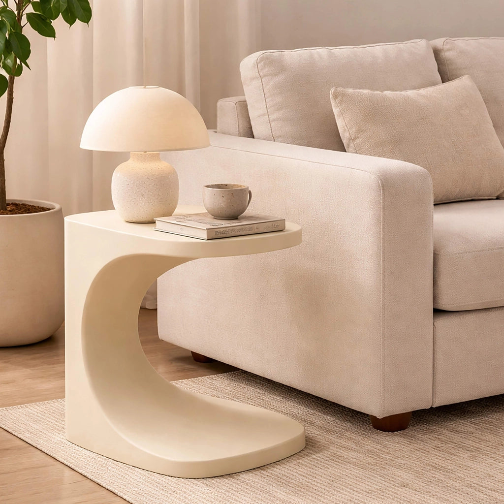 Bagan, Tavolino da Salotto Adatto per Indoor/outdoor, 44x54x44h cm Bianco Crema