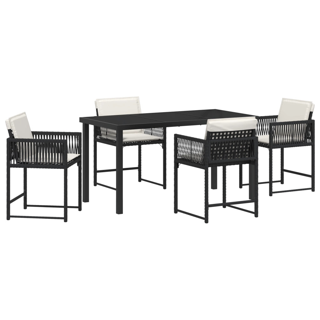 Set di Pranzo da Giardino da 5 Pezzi con Cuscini Nero Polyrattan