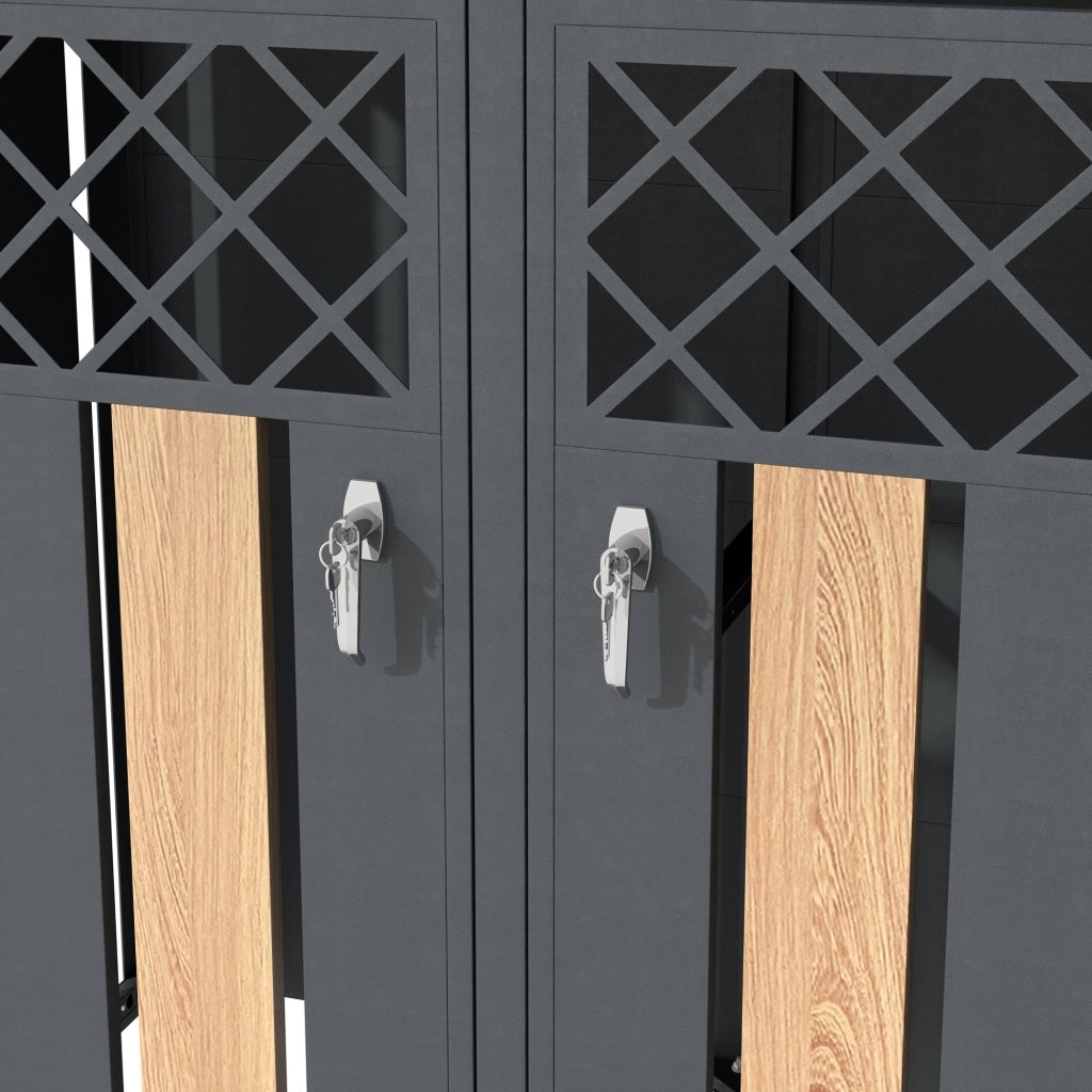 Mülltonnenbox mit rautenförmigen Belüftungslöchern, trash storage compartments, Abschließbar, vier Türen, Pflanzfläche