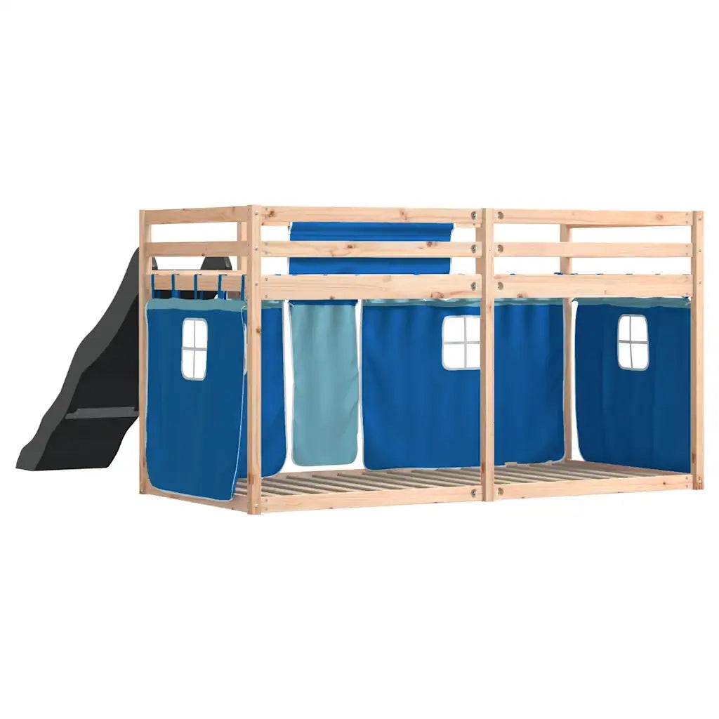 vidaXL Letto a Castello con Scivolo e Tende Blu 90x190 cm