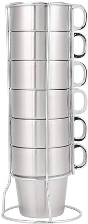 Set di 6 Caffettiere in Acciaio Inossidabile - Stacking - Sicurezza Antiscotta - Adatto per Cucina e Bar - Tazza da Caffè