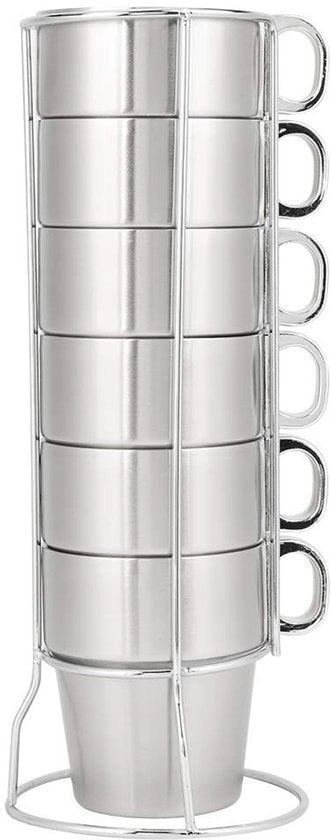 Set di 6 Caffettiere in Acciaio Inossidabile - Stacking - Sicurezza Antiscotta - Adatto per Cucina e Bar - Tazza da Caffè