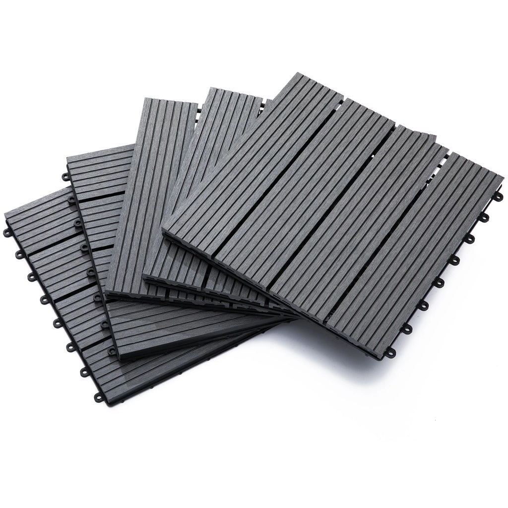 EasyComfort Set 11 Piastrelle per Esterni ad Incastro Antiscivolo in HDPE Riciclato, 30x30x2.2 cm, Grigio