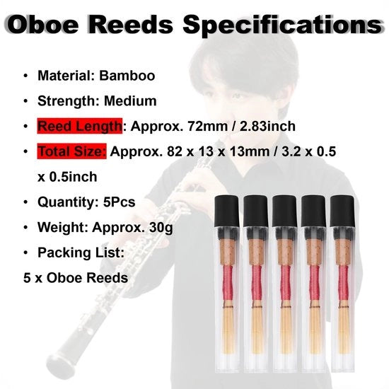 Hobo Riet di Mezzo - 5 Pezzi - Manufatto a mano - Duraturo - Adatto per Oboe - Lunghezza 72 mm