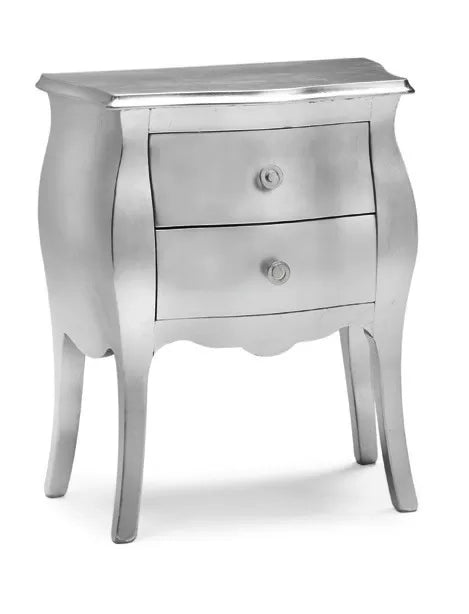 Comodino bombato 2 cassetti legno argento 49x29x61 (1252) - Mobili 2G