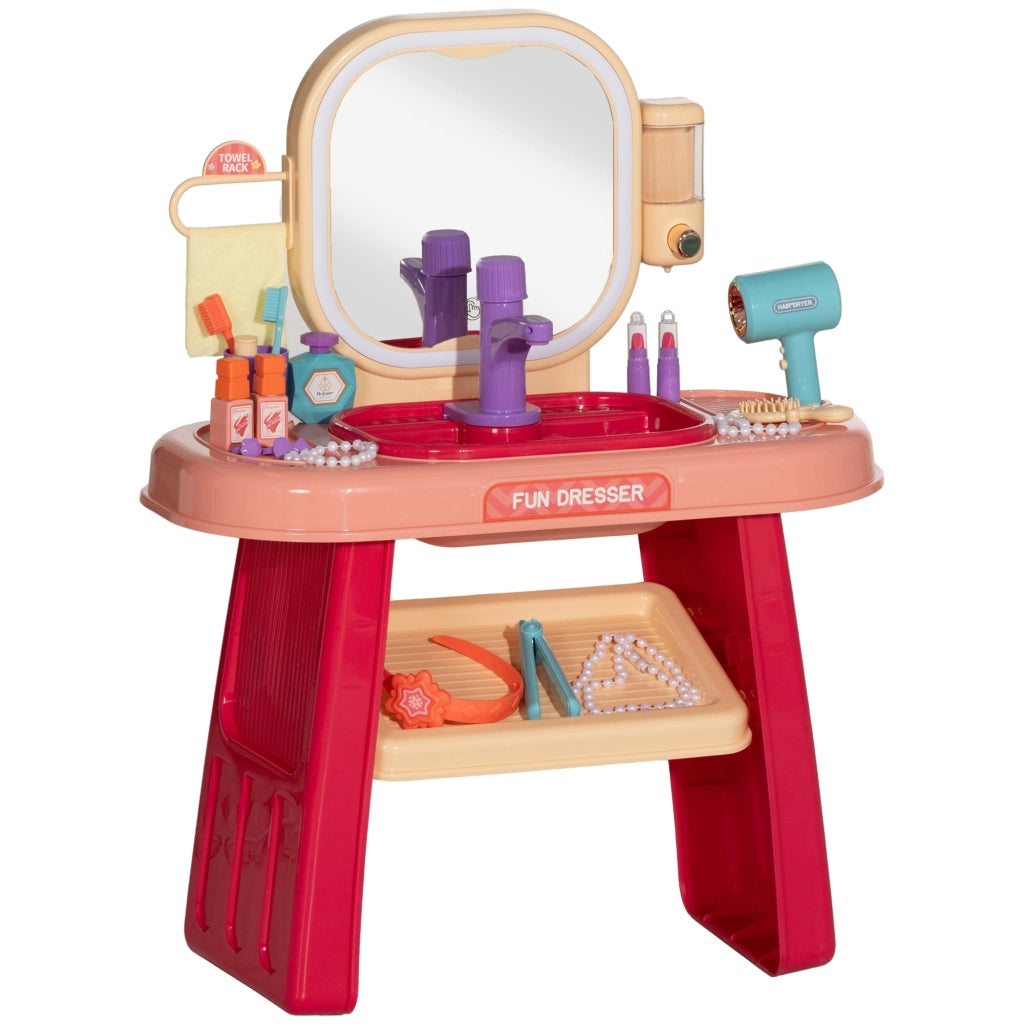 Specchiera Giocattolo per Bambini Tavolo Toeletta con Accessori e Rubinetto Rosa