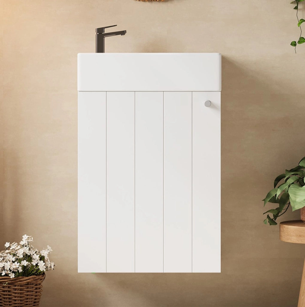 Mobile lavabo sospeso bianco in MDF e ceramica 41x23x62,5 cm