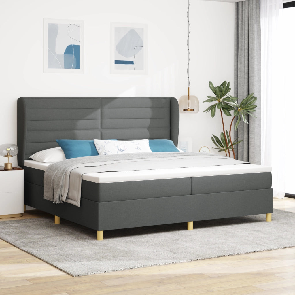 Letto Box Spring  con Materasso Grigio Scuro 200x200 cm Tessuto