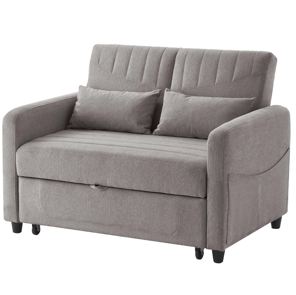Divano letto a 2 posti grigio con schienale reclinabile a 3 posizioni; letto 166 x 95 cm