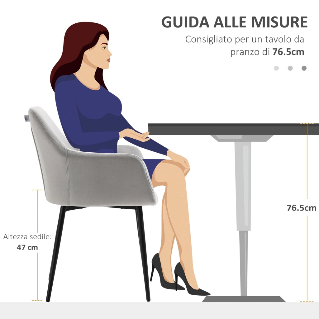Set 2 Sedie Imbottite 54x57x80 cm in Tessuto Effetto Velluto Grigio