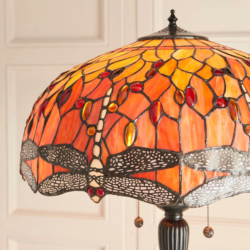 Lampada da terra Tiffany Dragonfly Flame rossa 2xE27