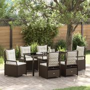 Set da Pranzo da Giardino 7 Pezzi Marrone Polyrattan