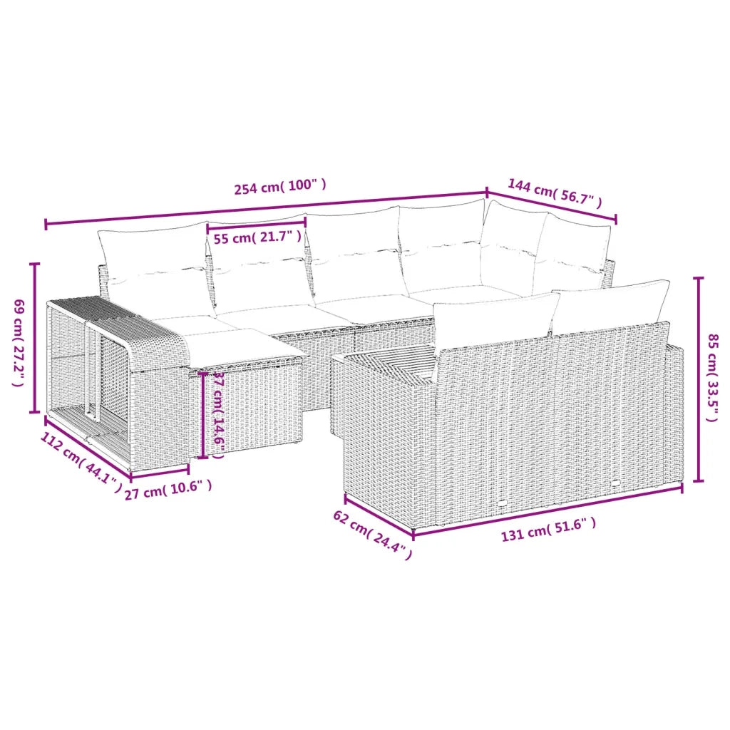 Set Divani da Giardino 11 pz con Cuscini Beige in Polyrattan 3228918