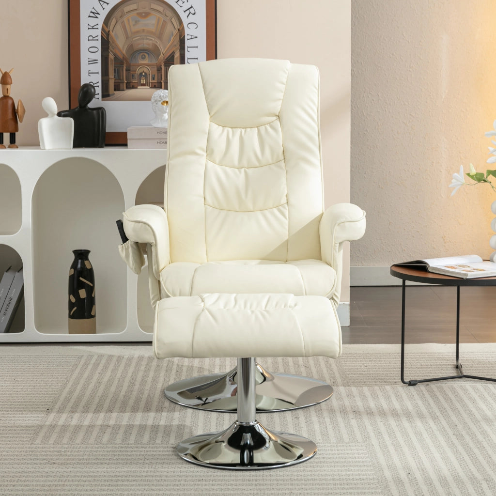 Poltrona Massaggiante Elettrica con Riscaldamento; Schienale Regolabile 135° e Poggiapiedi; Girevole; in PU Beige