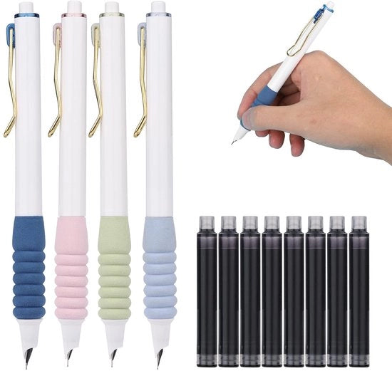 Set di 4 pennarelli retrattili con inchiostri ricaricabili - antiscivolo - con 10 inchiostri supplementari