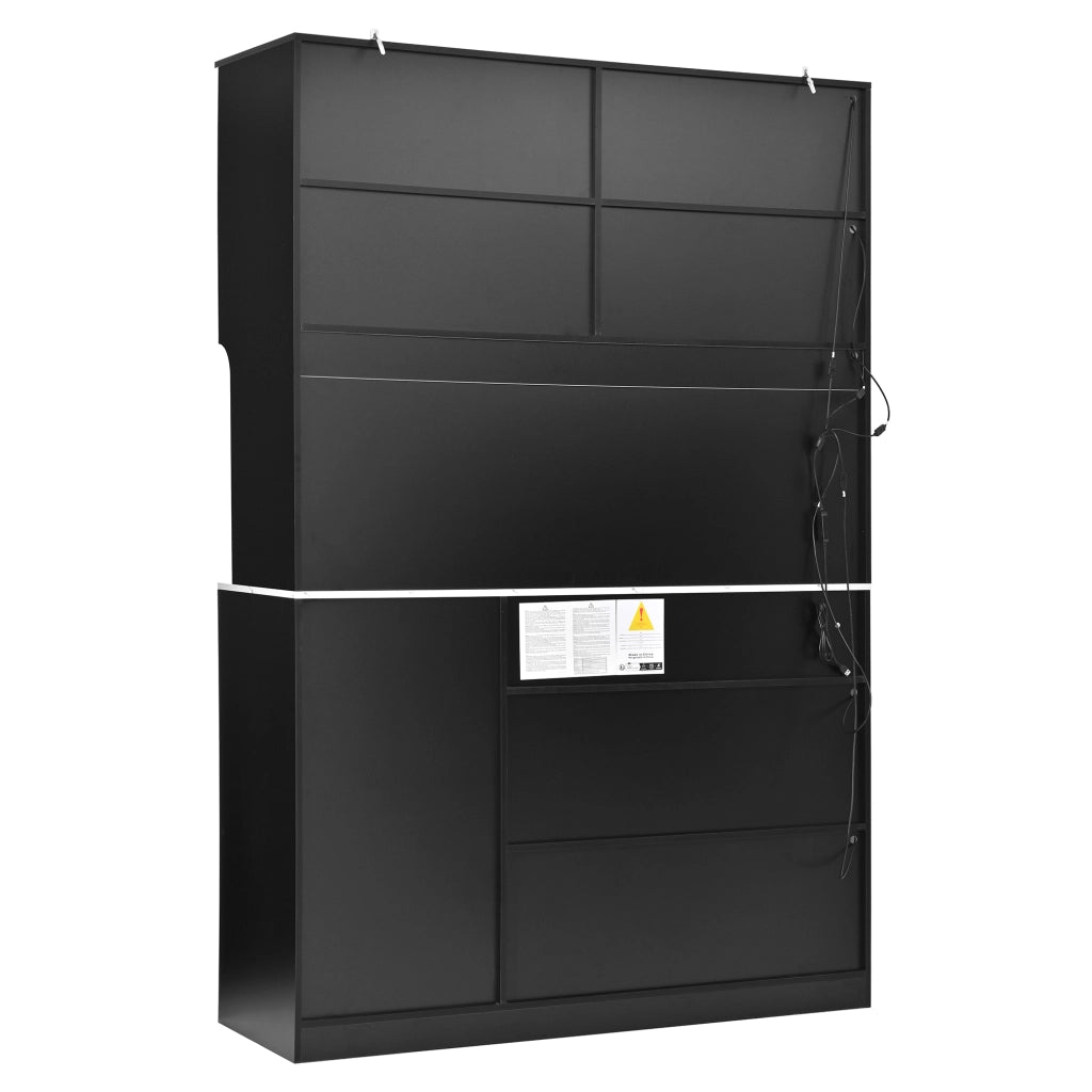 Credenza alta con LED e ante in vetro, cassetti e vani aperti, per soggiorno e sala da pranzo, 120 × 40 × 180 cm