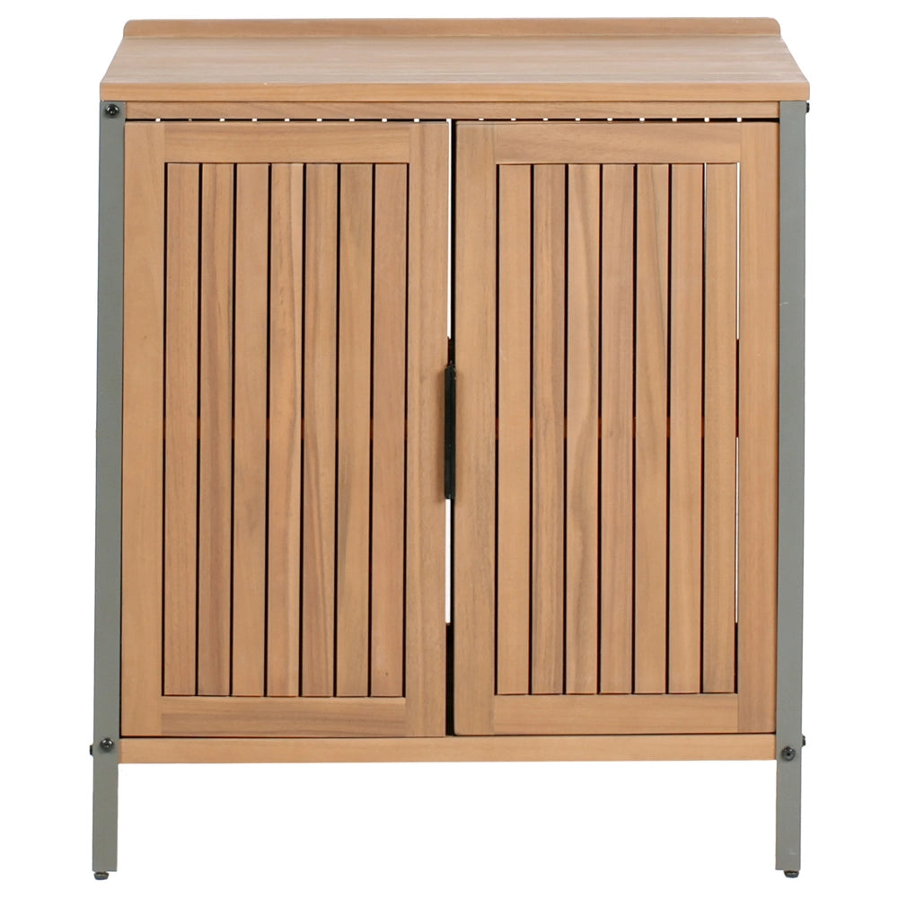 Mobile da giardino in legno di acacia 2 ante 2 ripiani 50 x 80 x 92 cm in legno massello Marrone giardino Cucina Sala da pranzo