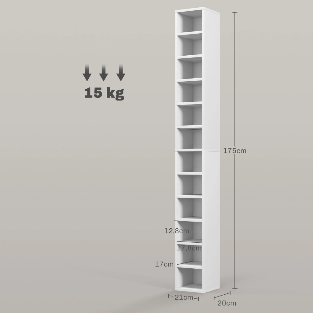 Mobile Porta CD DVD con 12 Scomparti ¨C Xylo ¨C Bianco 21x20x175 cm