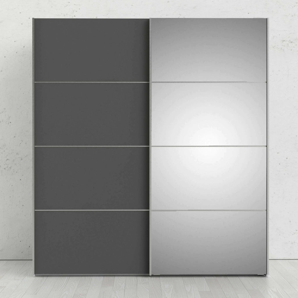 Guardaroba 2 ante Astrée, Mobile camera da letto, Cabina armadio portabiti, Armadio appendiabiti, 182x64 h202 cm, Bianco e Grigio
