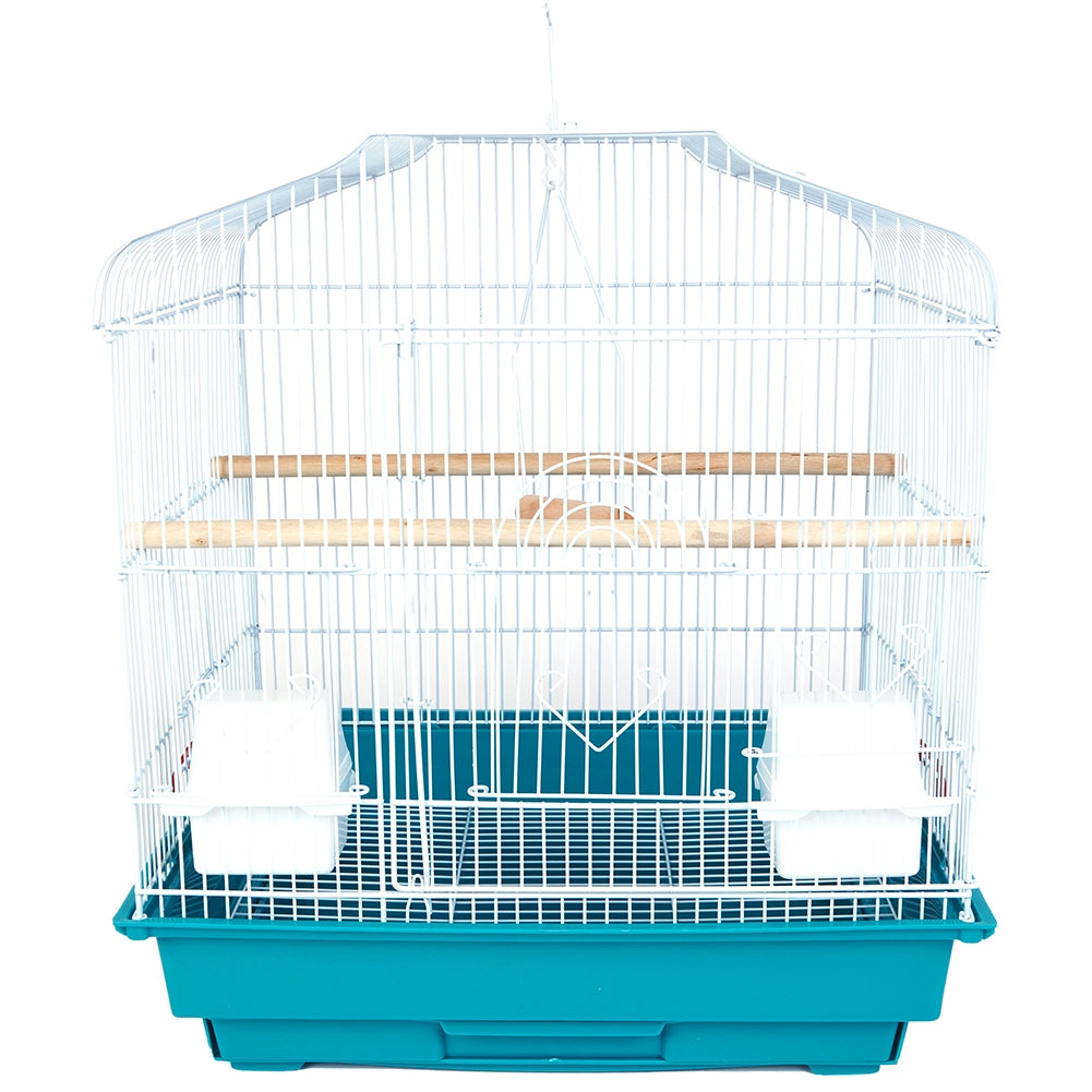 Gabbia Voliera per Uccelli 46,5x35,5x65,5 cm con 2 Mangiatoie in Ferro e Plastica Verde