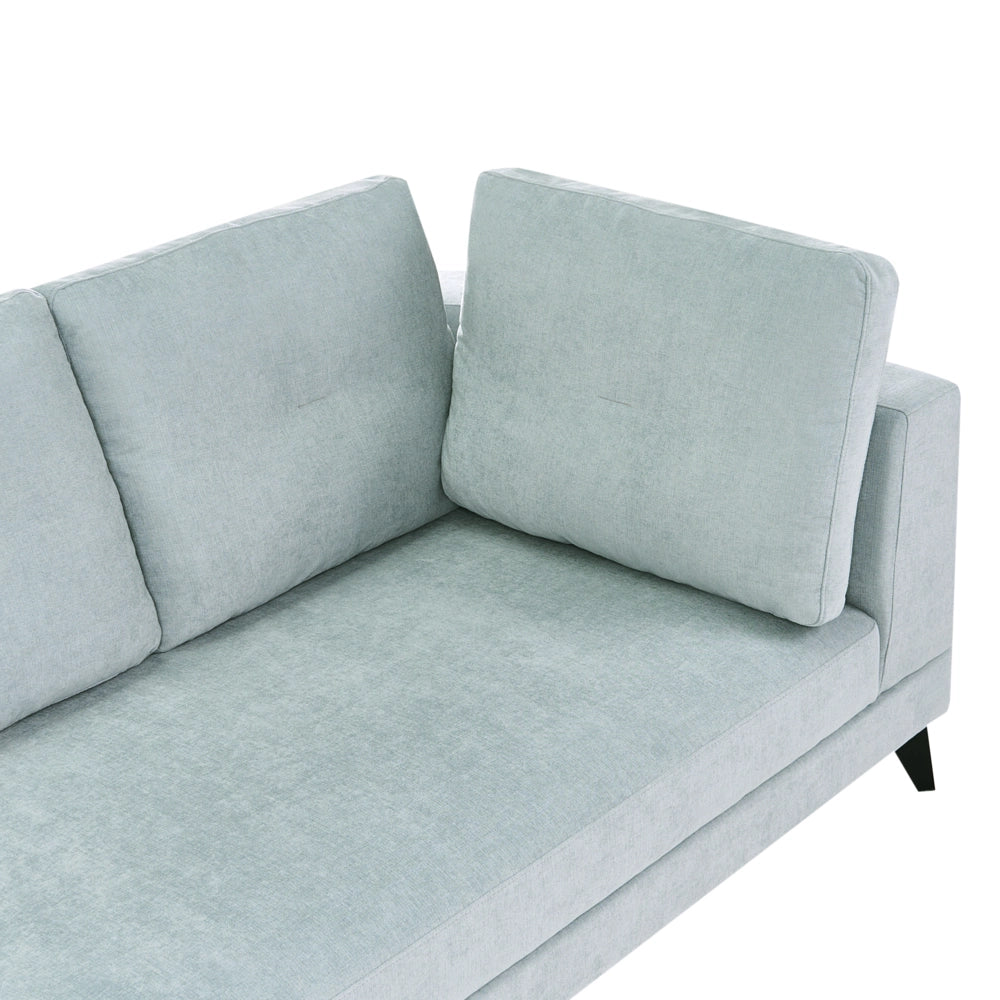 Divano angolare moderno con bracciolo sinistro Rivestimento in lino sintetico idrorepellente Gambe in ferro nero con cuscini grigio