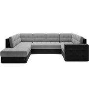 Divano angolare trasformabile MONTEZA grigio e nero sinistro 299 cm con contenitore e letto