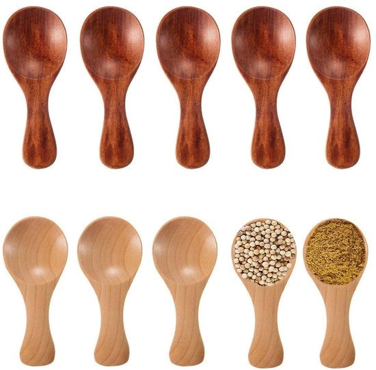 Decine di zangole in legno, zangole per spezie, zangole anti-scotta per mini contenitori, per spezie, zucchero, miele, caffè, tè, senape, ghiaccio (2 colori)