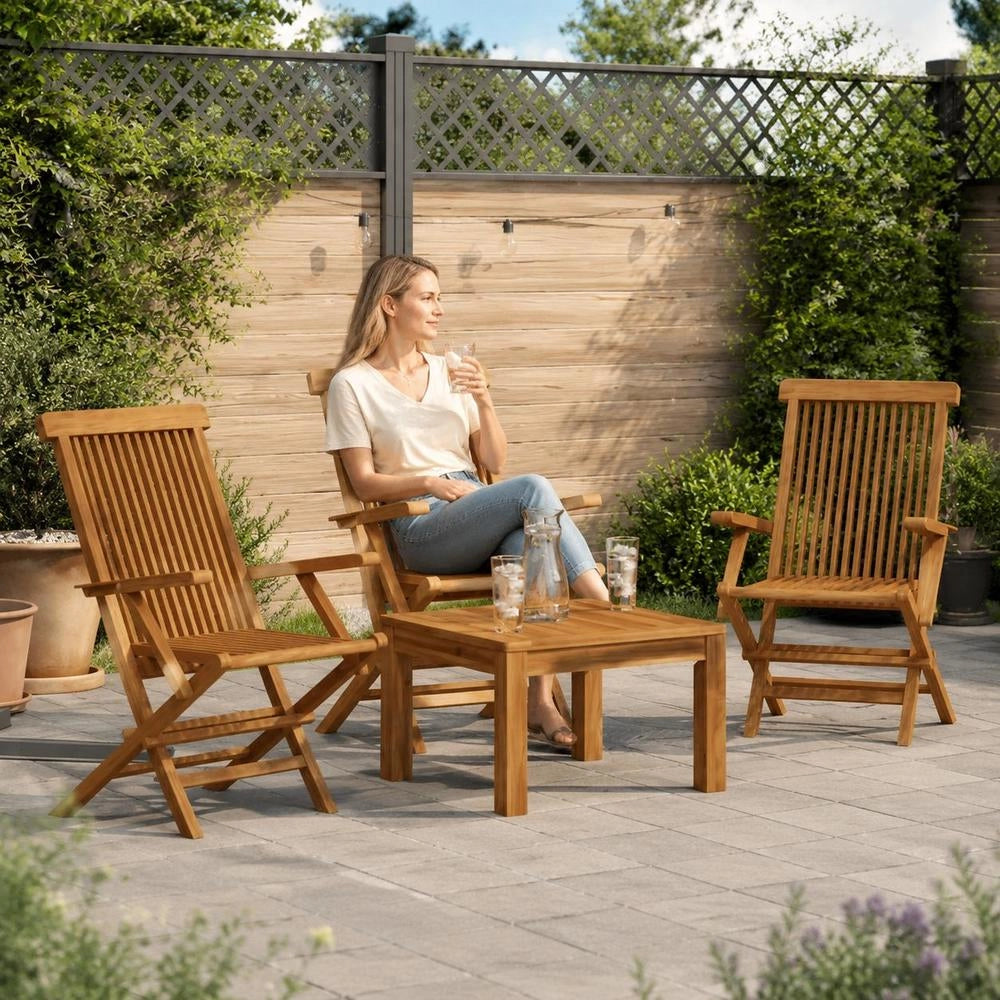 Garden Chairs, 3 Pieces, Solid Teak Wood