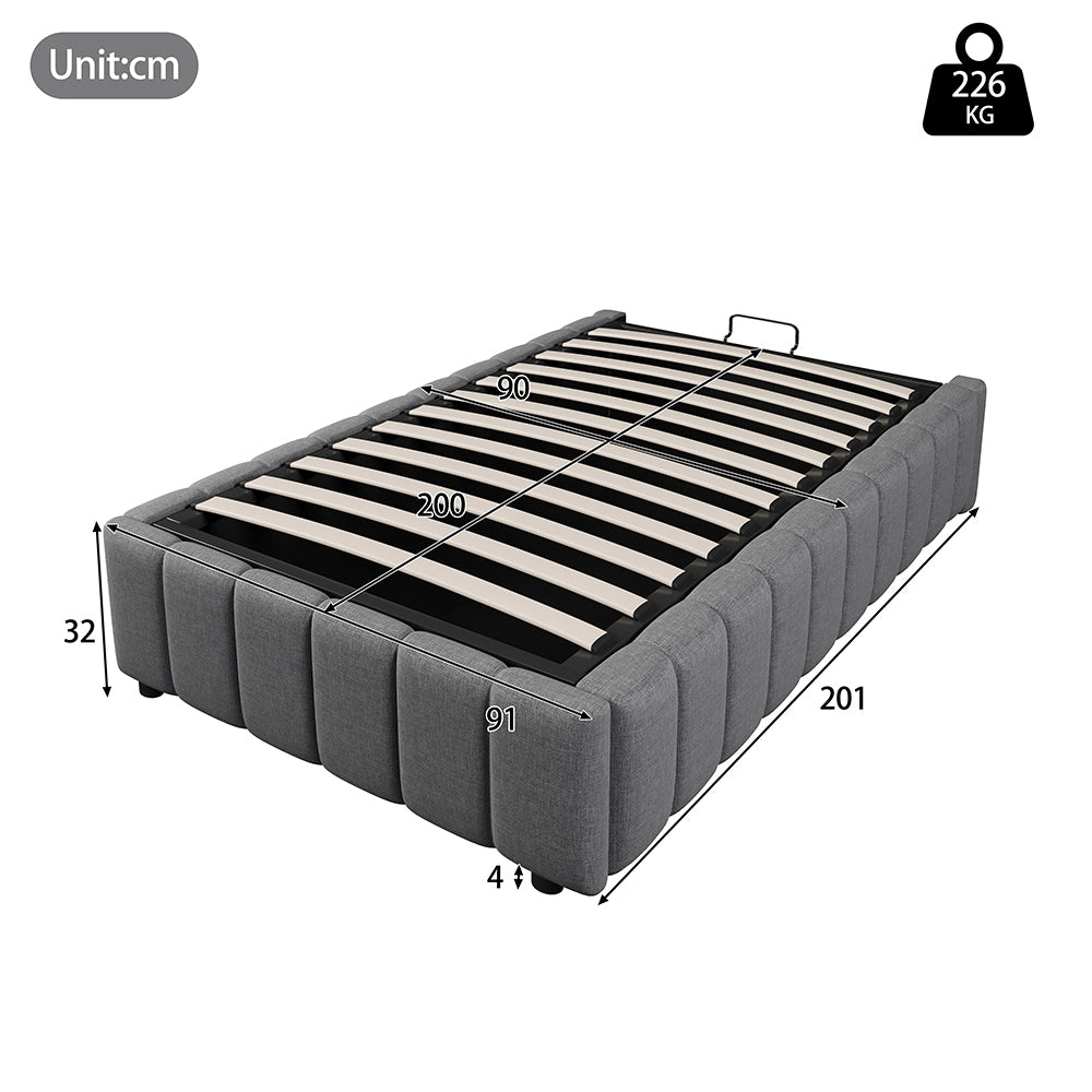 Letto singolo-Xylo-90x200 cm-idraulico, senza testiera, grigio