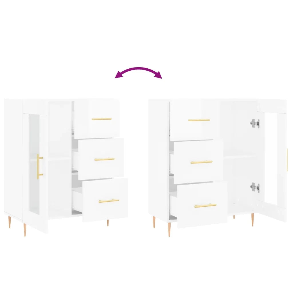 Credenza | Madia | Buffet da pranzo | Armadio da pranzo 69,5x34x90 cm in Legno Multistrato Bianco Lucido