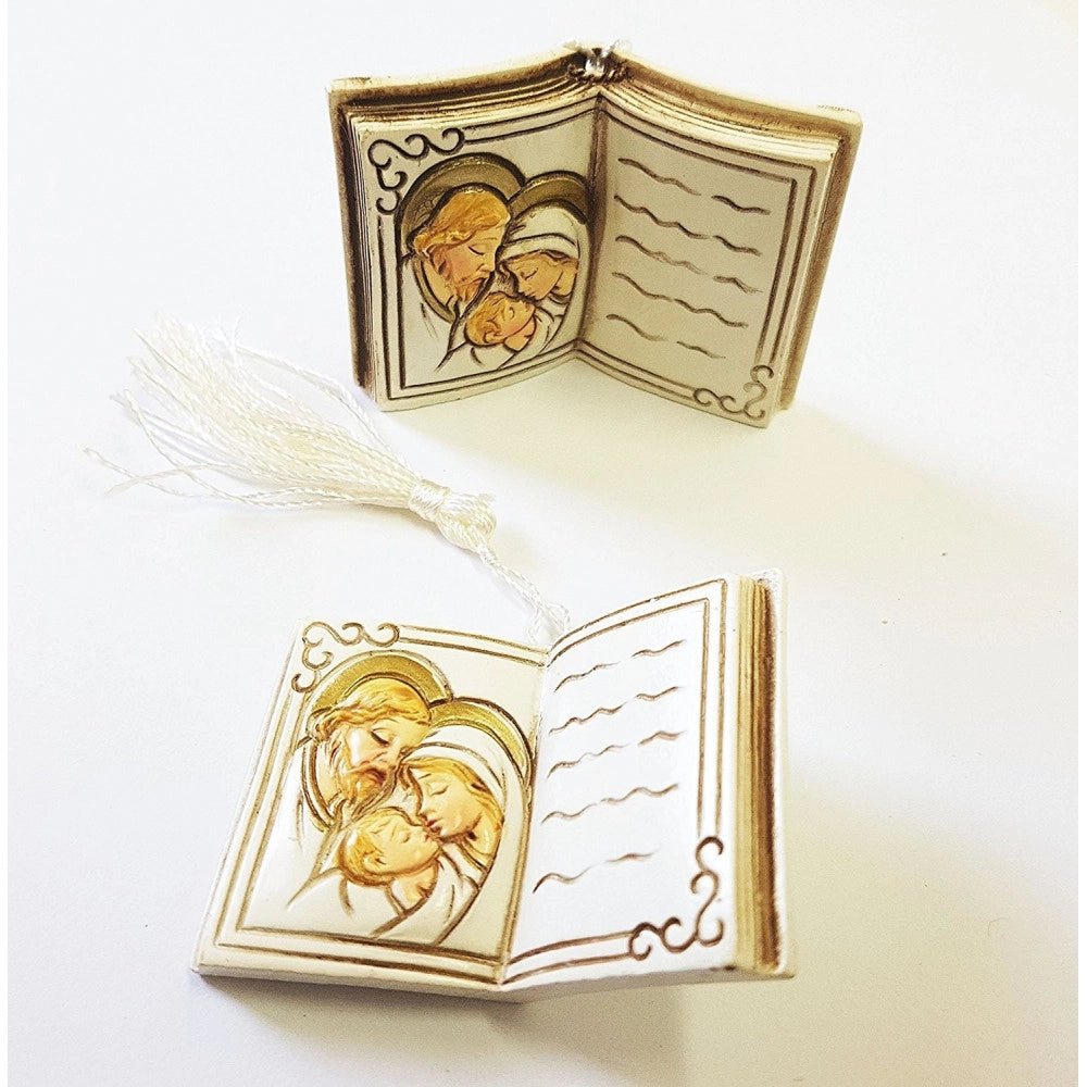 Trade Shop - Bomboniera Bomboniere Libro Con Natività San Giuseppe Madonna Bambino Bianco Oro -