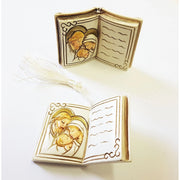 Trade Shop - Bomboniera Bomboniere Libro Con Natività San Giuseppe Madonna Bambino Bianco Oro -