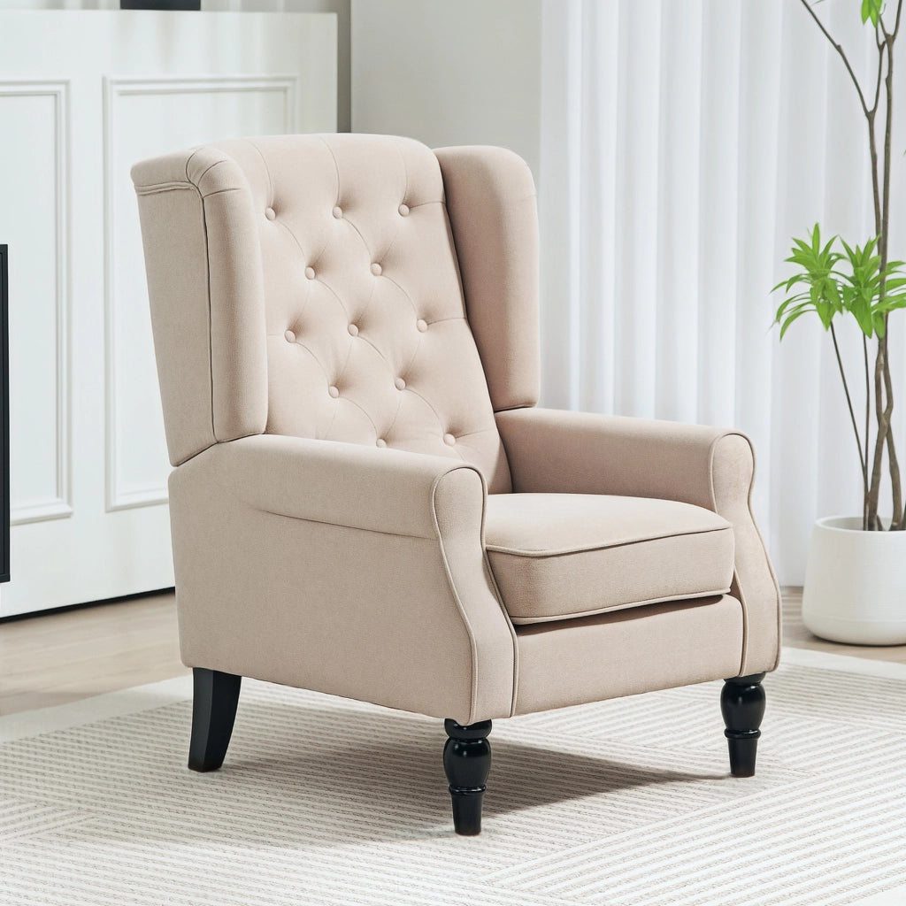 Poltrona capitonnata ¨C zephmum ¨C beige, tessuto, gambe in legno, 74x87x102 cm