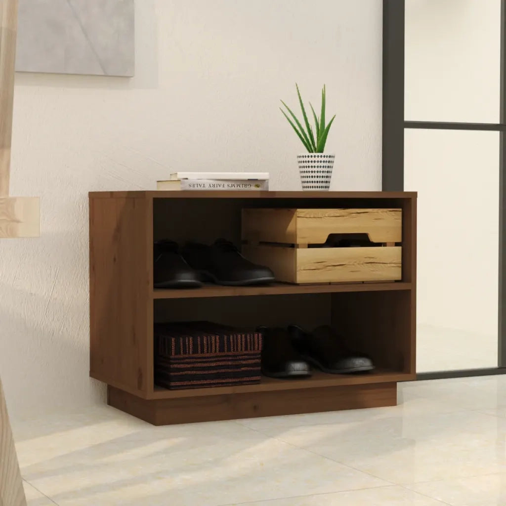 Scarpiera-Scaffale per scarpe Marrone Ambra 60x34x45 cm in Legno Massello di Pino