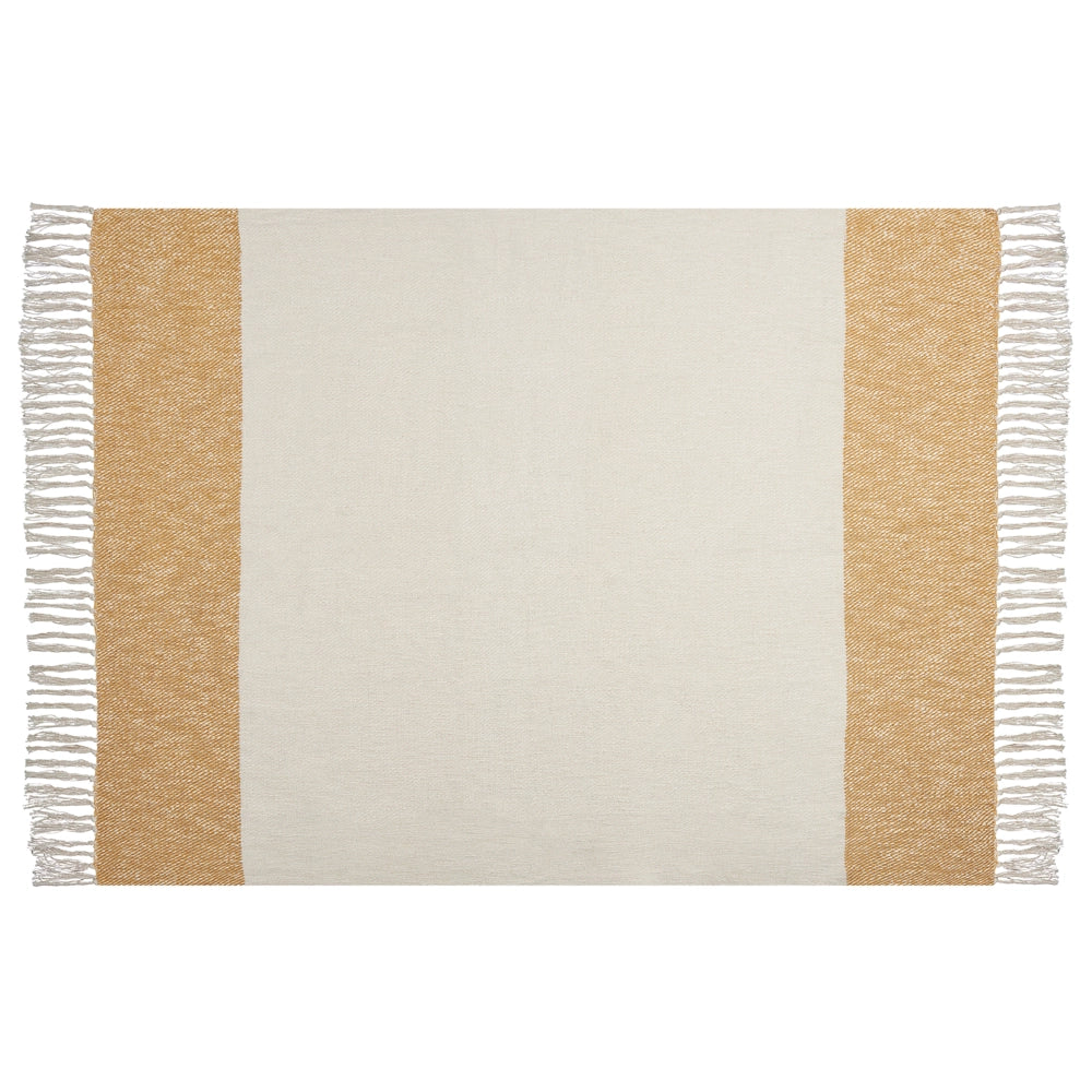 Coperta in cotone acrilico beige arancione 130 x 170 cm motivo a righe nappe boho soggiorno camera da letto