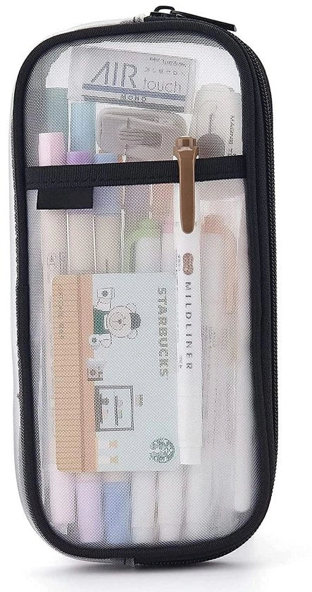 Etui trasparente per gas, grande etui per gas con chiusura a righello, etui trasparente, borsa multifunzionale per materiali da ufficio, etui per scuola e ufficio (bianco)