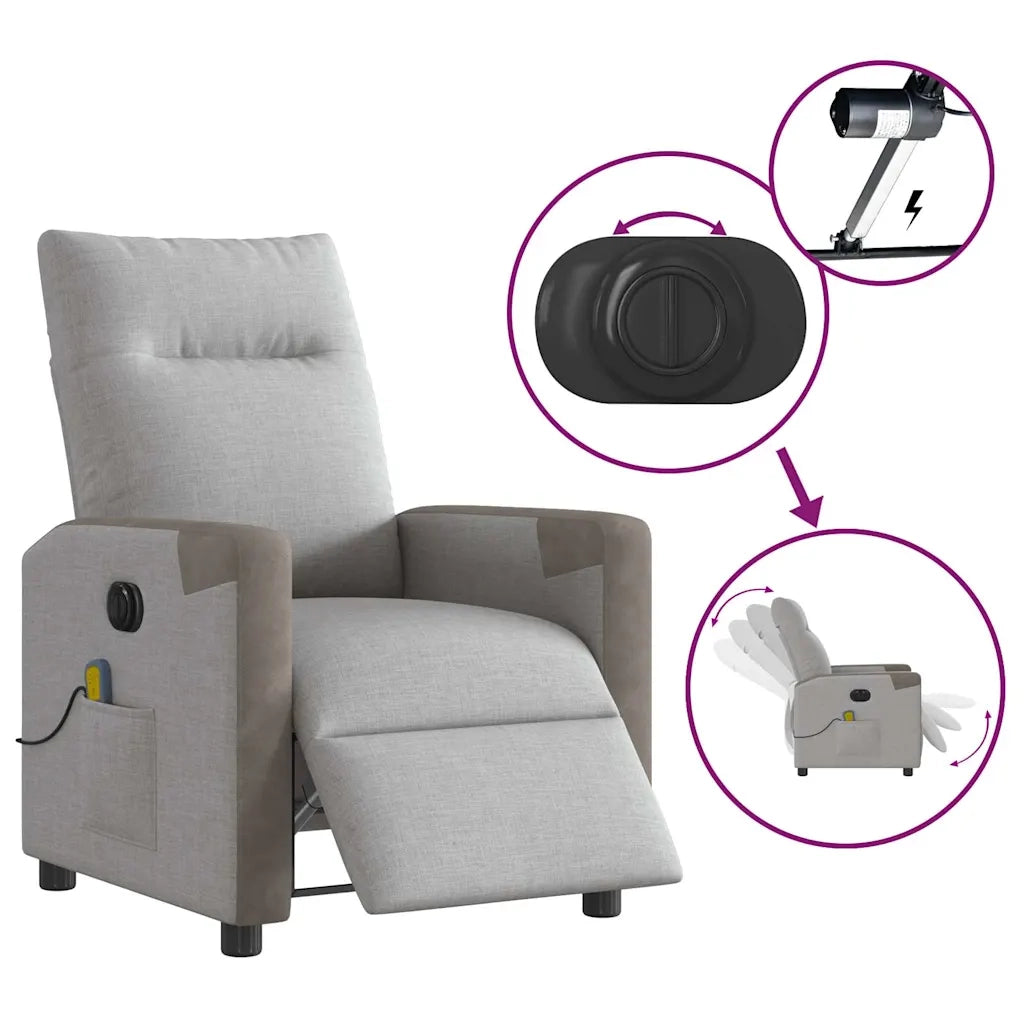 Poltrona Reclinabile Massaggio Elettrica Grigio Nuvola Tessuto 3324084