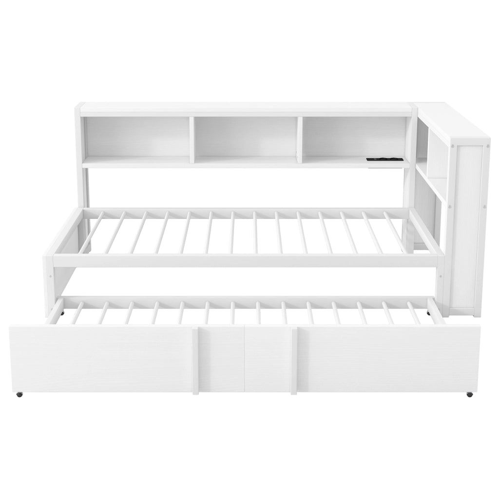 Letto a Divanetto 90 x 200 cm con letto estraibile; 5 armadietti; LED e USB