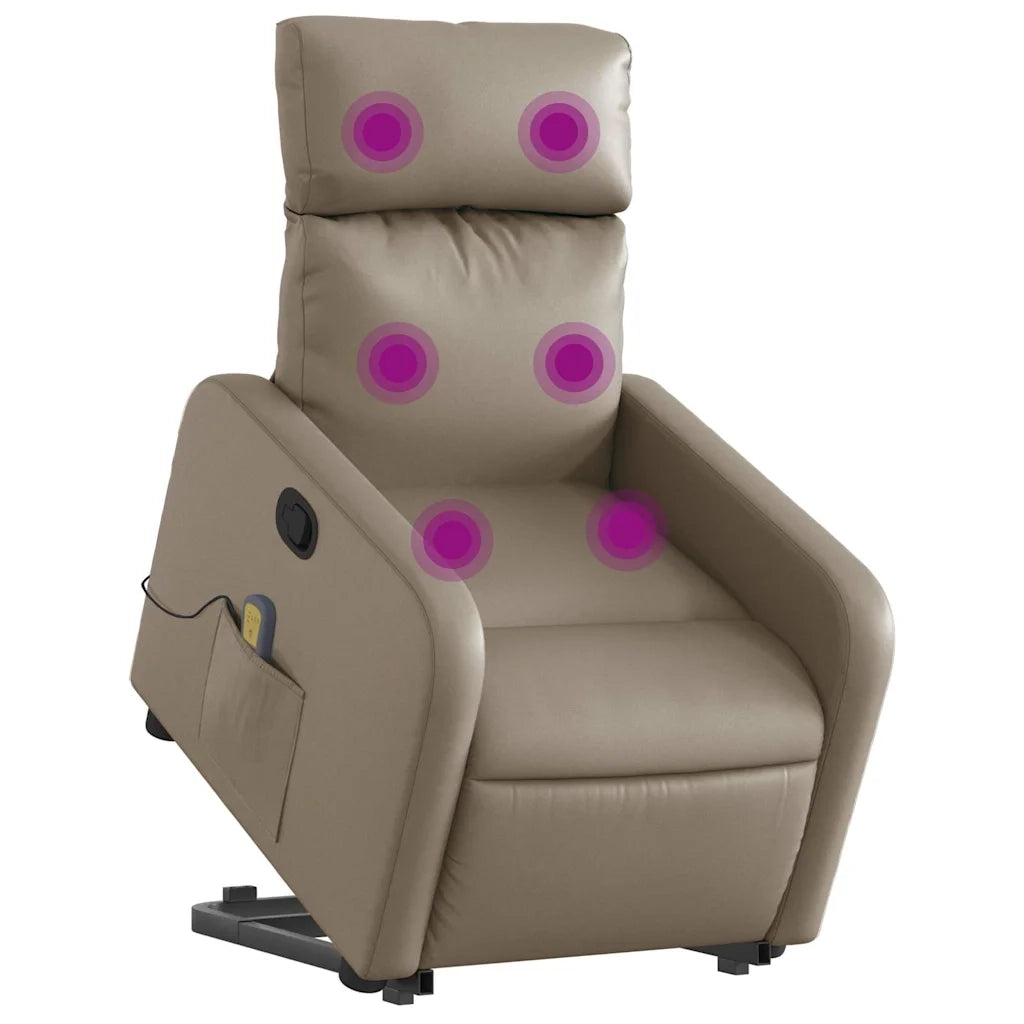 Poltrona | Sedia Relax Alzapersone Massaggi Reclinabile Cappuccino Similpelle
