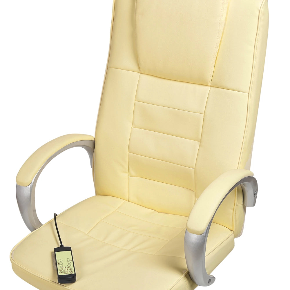 Poltrona da ufficio massaggiante riscaldata con seduta in pelle sintetica beige
