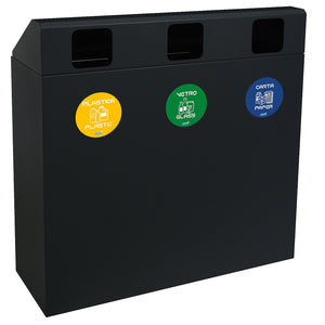 Pattumiera per Raccolta Differenziata 3 Scomparti 180 L 90x30x96 cm in Acciaio Verniciato Antracite