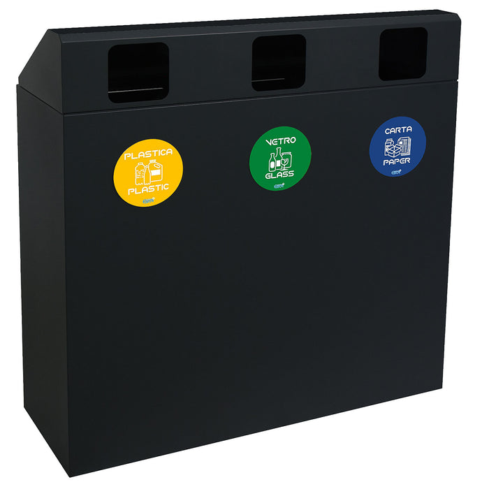 Pattumiera per Raccolta Differenziata 3 Scomparti 180 L 90x30x96 cm in Acciaio Verniciato Antracite