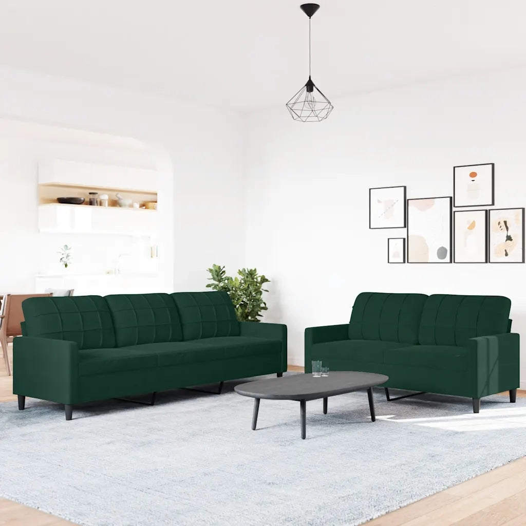 Set di Divani 2 pz con Cuscini Verde scuro in Velluto