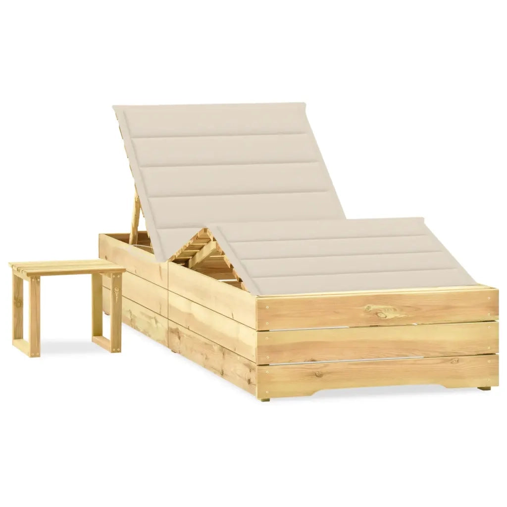 Lettino da Giardino con Tavolino Cuscino Legno Pino Impregnato cod mxl 65111