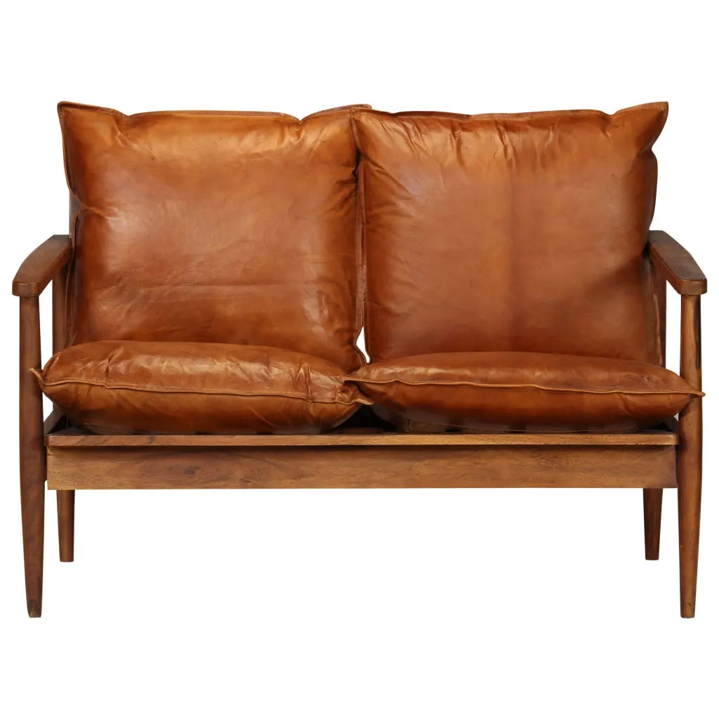 Set Divani 3 pz in vera Pelle e Legno Massello Acacia Marrone 3099031