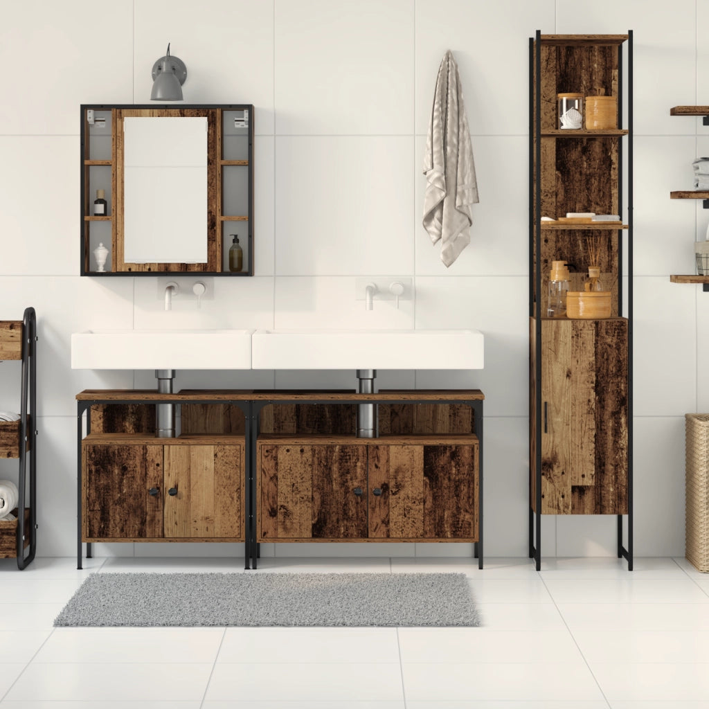 Mobile da bagno con lavabo integrato in legno antico