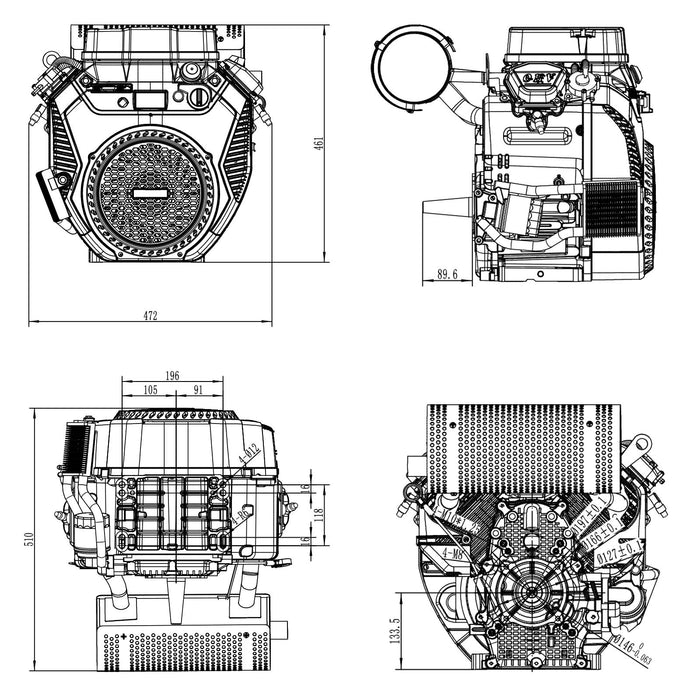 LIFAN 2V78F-3 Motore a benzina a 2 cilindri da 15kW (20,4CV) per trattori ed escavatori 25mm