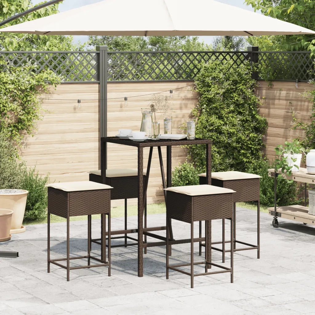 Set Bar da Giardino 5 pz con Cuscini in Polyrattan Marrone 3261459