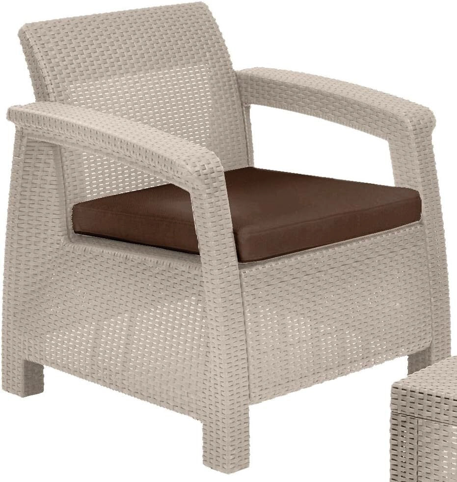 Keter Corfu Lounge Set con Cuscini Poltrone 75x70x79h Divano 128x70x79h Tavolino Aperto 77x57x42h Cappuccino