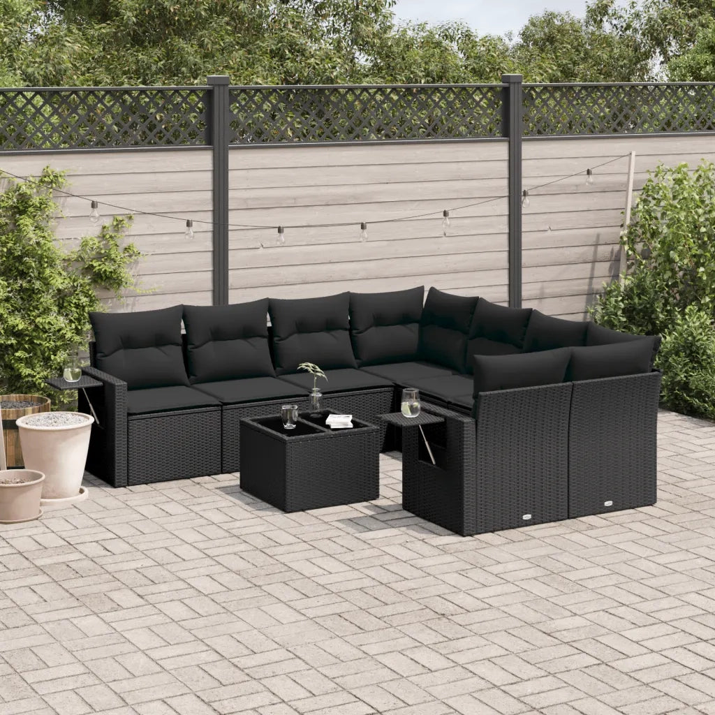 Set Divani da Giardino 9 pz con Cuscini Nero in Polyrattancod mxl 113235